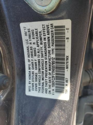 19XFC2F77HE079512 - 2017 HONDA CIVIC EX GRAY photo 12