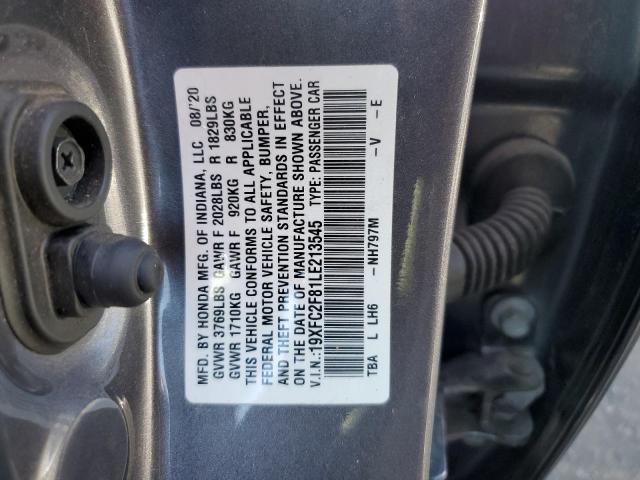 19XFC2F81LE213545 - 2020 HONDA CIVIC SPORT GRAY photo 12