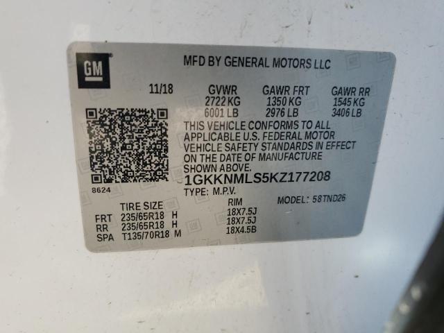 1GKKNMLS5KZ177208 - 2019 GMC ACADIA SLT-1 Blanc photo 13