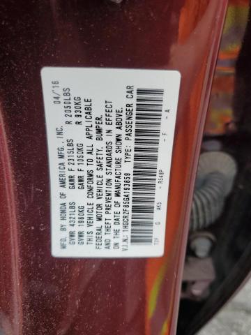 1HGCR2F85GA193859 - 2016 HONDA ACCORD EXL MAROON photo 12