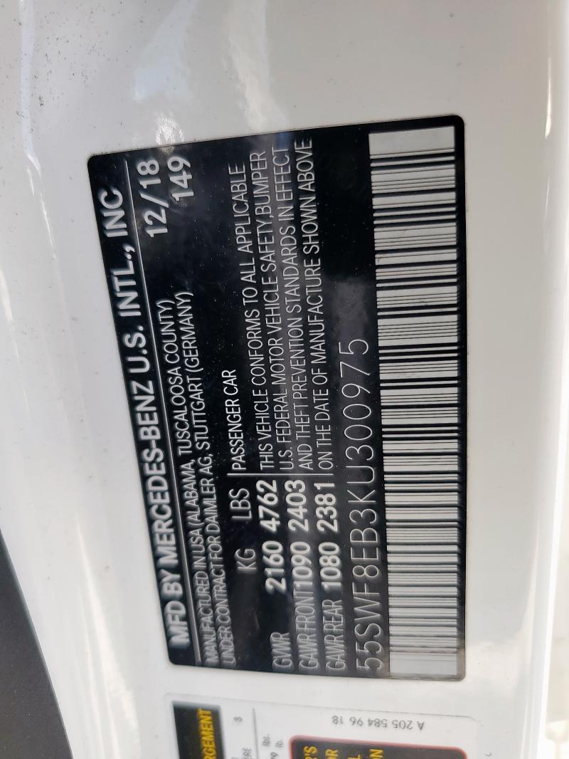 55SWF8EB3KU300975 - 2019 MERCEDES-BENZ C 300 4MATIC WHITE photo 13