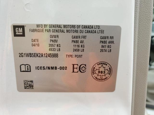 2G1WB5EK2A1245988 - 2010 CHEVROLET IMPALA LT أبيض صورة 12