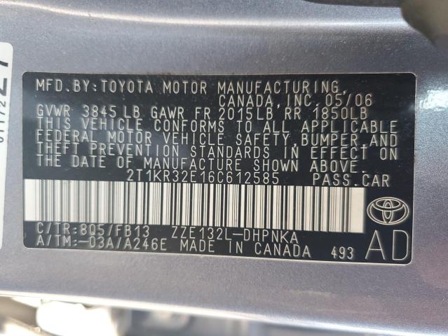 2T1KR32E16C612585 - 2006 TOYOTA COROLLA MA XR BLUE photo 13