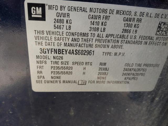 3GYFNBEY4AS602961 - 2010 CADILLAC SRX PERFORMANCE COLLECTION Niebieski zdjęcie 10