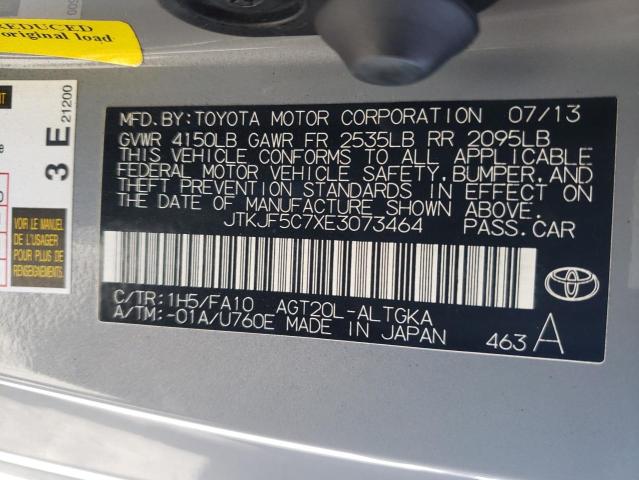 JTKJF5C7XE3073464 - 2014 TOYOTA SCION TC Gümüş foto 10