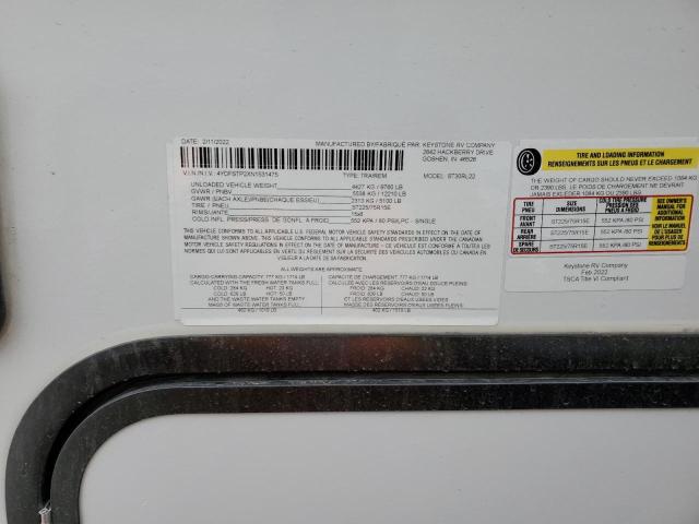 4YDFSTP2XN1531475 - 2022 KEYSTONE SPRINTER WHITE photo 10