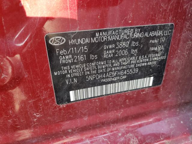 5NPDH4AE5FH645539 - 2015 HYUNDAI ELANTRA SE RED photo 10