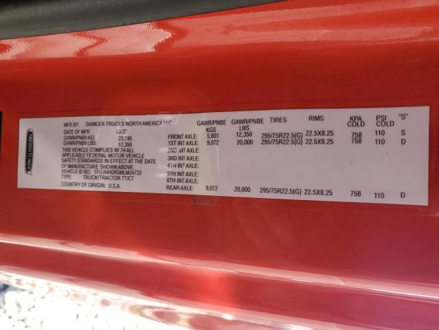 1FUJHHDR5MLMJ4733 - 2021 FREIGHTLINER CASCADIA 1 红色 照片 10