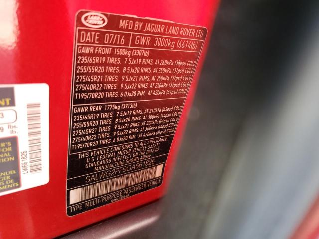 SALWG2PF9GA661826 - 2016 LAND ROVER RANGE ROVE SE RED photo 13