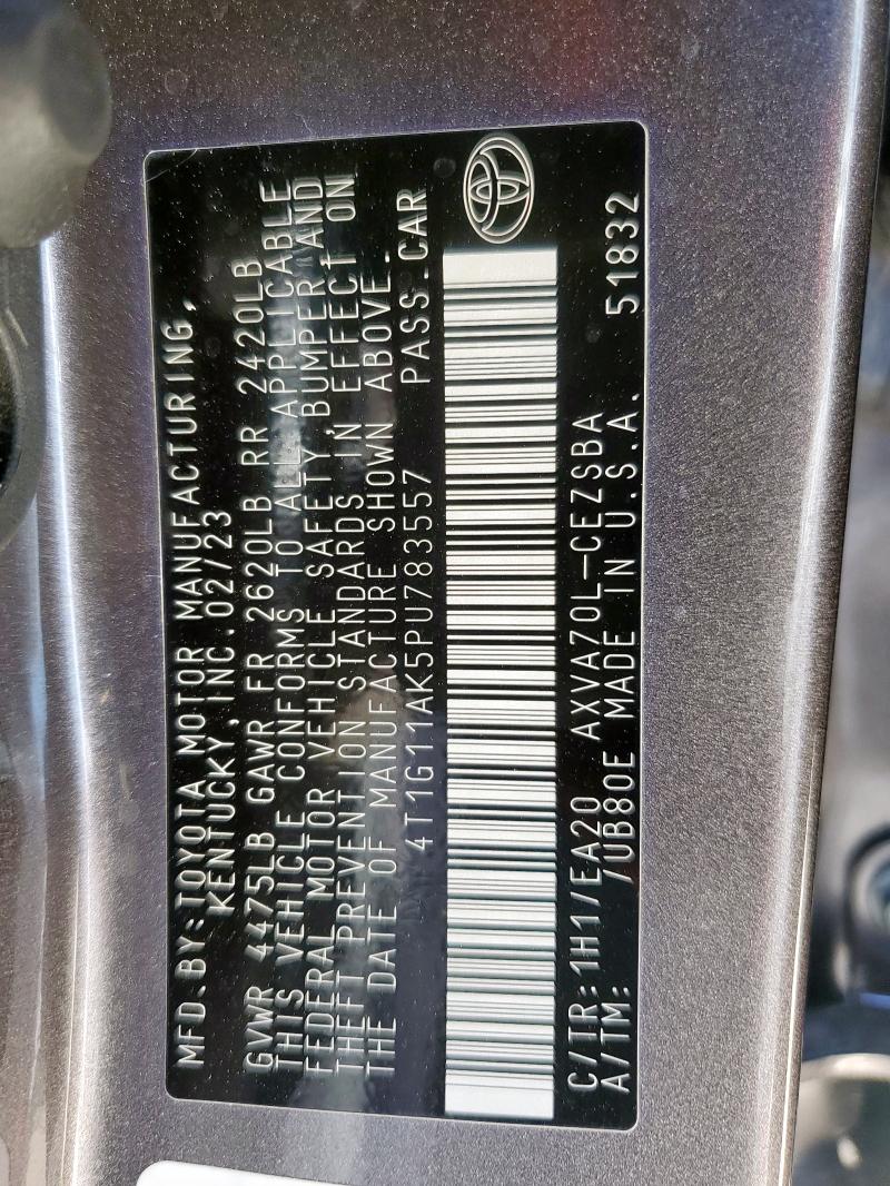 4T1G11AK5PU783557 - 2023 TOYOTA CAMRY SE NIGHT SHADE GRAY photo 12