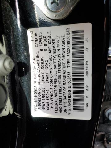 2HGFB2F91DH502833 - 2013 HONDA CIVIC EXL Czarny zdjęcie 12