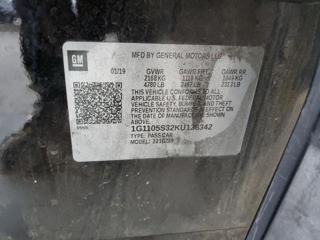 1G1105S32KU126342 - 2019 CHEVROLET IMPALA PREMIER Czarny zdjęcie 12