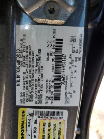 3FA6P0H78ER391287 - 2014 FORD FUSION SE GRAY photo 12