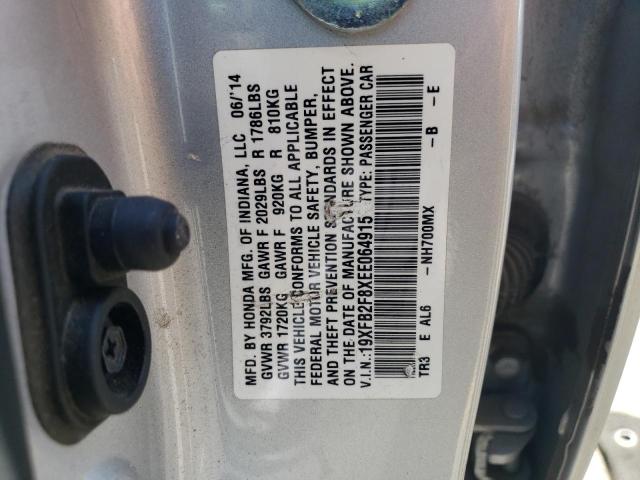 19XFB2F8XEE064915 - 2014 HONDA CIVIC EX SILVER photo 12