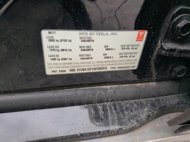 5YJSA1E21HF202915 - 2017 TESLA MODEL S Чорний фото 12