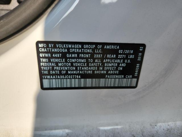 1VWAA7A30JC027764 - 2018 VOLKSWAGEN PASSAT S თეთრი ფოტო 12
