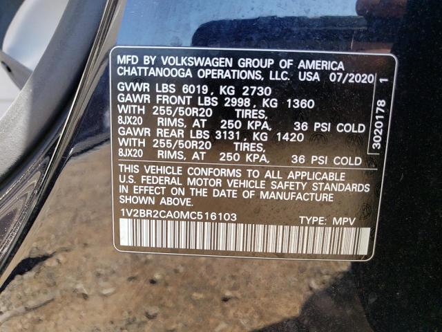 1V2BR2CA0MC516103 - 2021 VOLKSWAGEN ATLAS SEL BLACK photo 13