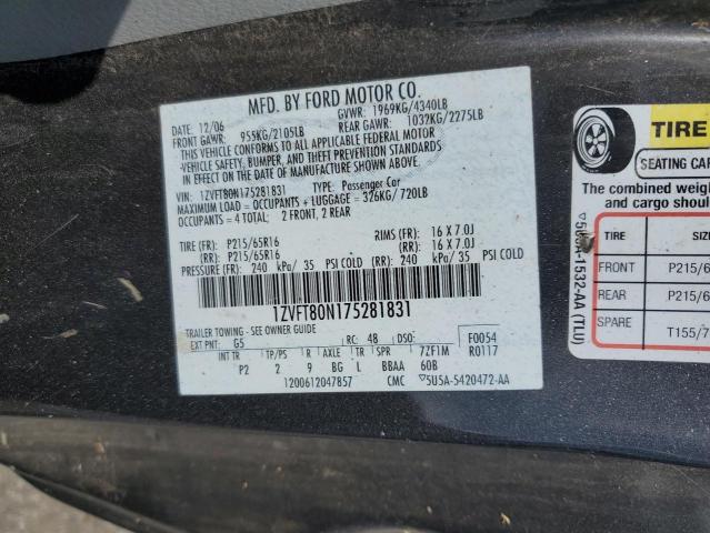 1ZVFT80N175281831 - 2007 FORD MUSTANG CHARCOAL photo 12