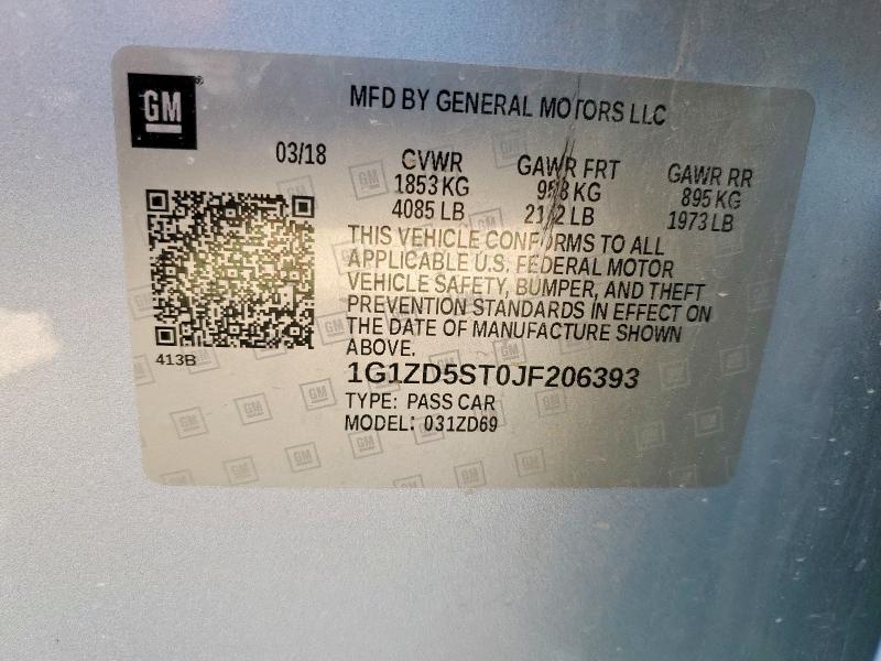 1G1ZD5ST0JF206393 - 2018 CHEVROLET MALIBU LT Күміс фото 12