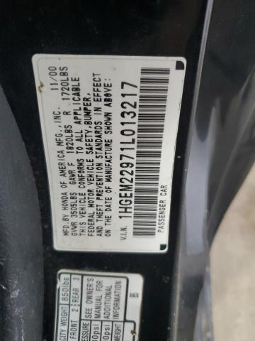 1HGEM22971L013217 - 2001 HONDA CIVIC SI Կապույտ լուսանկար 12