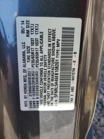 5FNRL5H46EB108201 - 2014 HONDA ODYSSEY EX Մոխրագույն լուսանկար 13