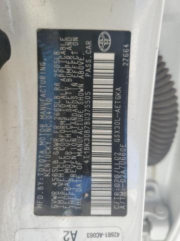 4T1BK3DB7BU375505 - 2011 TOYOTA AVALON BASE Սպիտակ լուսանկար 12