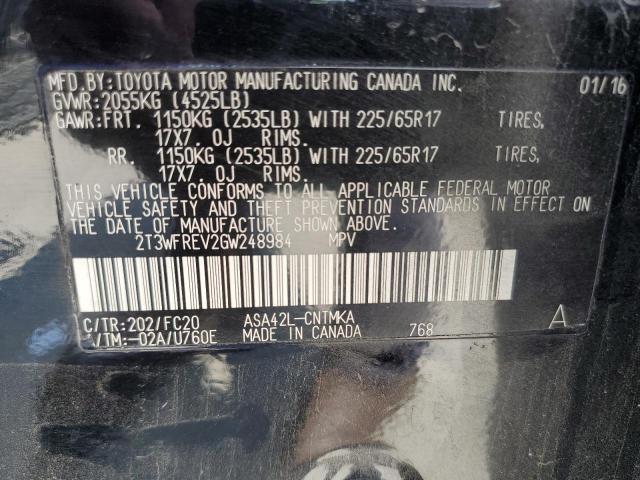 2T3WFREV2GW248984 - 2016 TOYOTA RAV4 XLE 黑色 照片 13