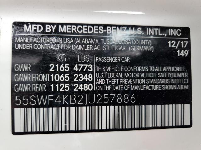 55SWF4KB2JU257886 - 2018 MERCEDES-BENZ C 300 4MATIC WHITE photo 12