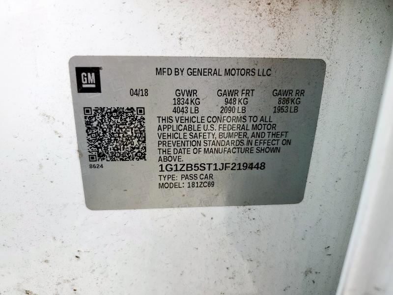 1G1ZB5ST1JF219448 - 2018 CHEVROLET MALIBU LS Белый фото 12