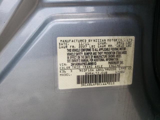 3N1AB6AP8CL669513 - 2012 NISSAN SENTRA 2.0 GRAY photo 12