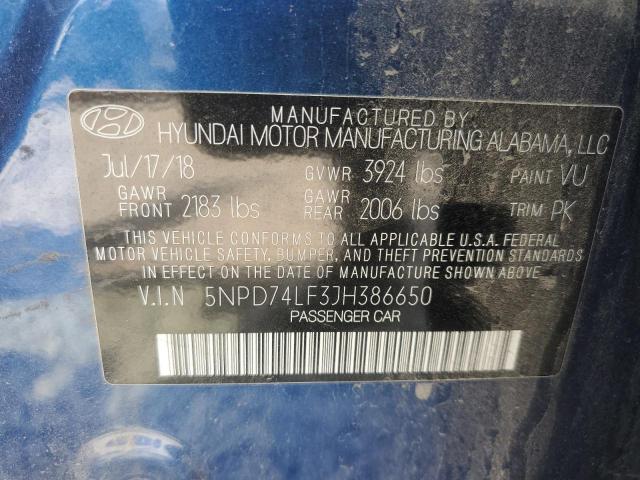 5NPD74LF3JH386650 - 2018 HYUNDAI ELANTRA SE BLUE photo 13