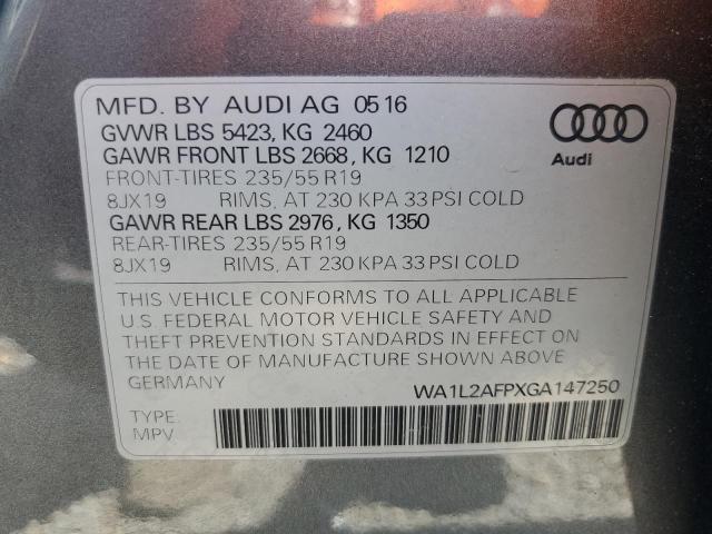 WA1L2AFPXGA147250 - 2016 AUDI Q5 PREMIUM PLUS رمادي صورة 13