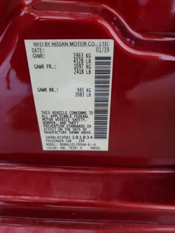 1N4BL4CV0KC181834 - 2019 NISSAN ALTIMA SR RED photo 12