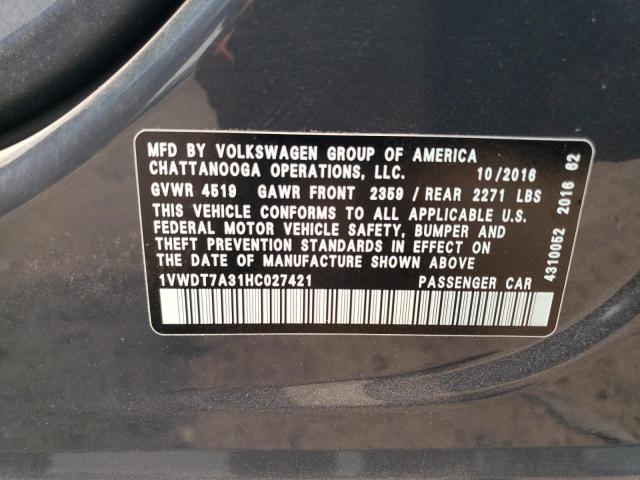 1VWDT7A31HC027421 - 2017 VOLKSWAGEN PASSAT R-LINE Grau Foto 12