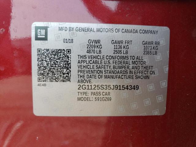 2G1125S35J9154349 - 2018 CHEVROLET IMPALA PREMIER RED photo 12