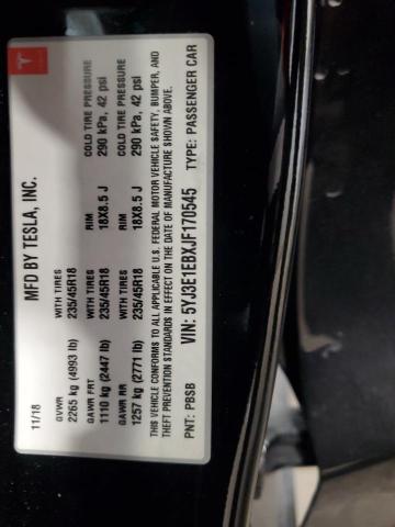 5YJ3E1EBXJF170545 - 2018 TESLA MODEL 3 BLACK photo 13