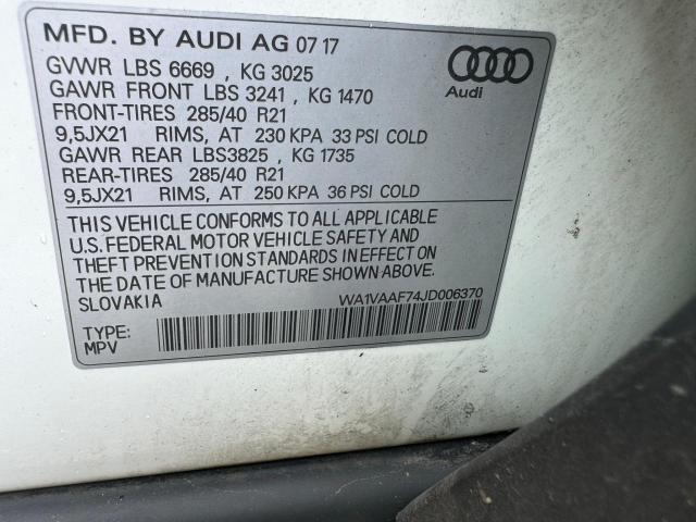 WA1VAAF74JD006370 - 2018 AUDI Q7 PRESTIGE 白色 照片 10