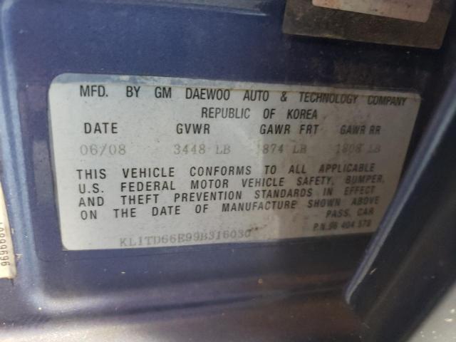KL1TD66E99B316030 - 2009 CHEVROLET AVEO LS 蓝色 照片 12