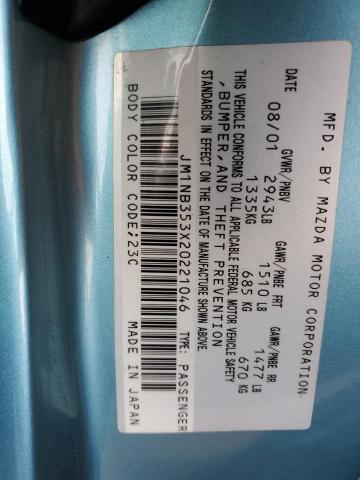 JM1NB353X20221046 - 2002 MAZDA MX-5 MIATA BASE BLUE photo 12