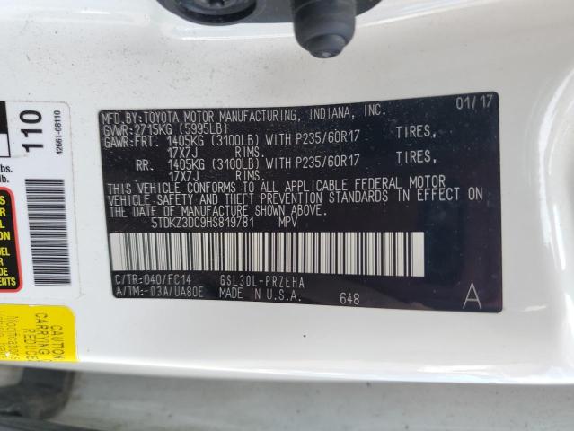 5TDKZ3DC9HS819781 - 2017 TOYOTA SIENNA LE 白色 照片 13