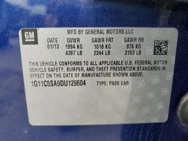 1G11C5SA9DU129604 - 2013 CHEVROLET MALIBU 1LT BLUE photo 13