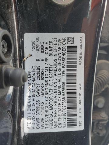 2HGFC2F68MH526906 - 2021 HONDA CIVIC LX შავი ფოტო 12