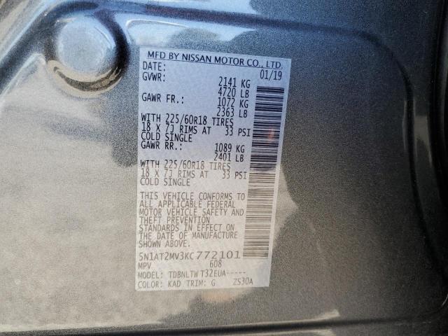 5N1AT2MV3KC772101 - 2019 NISSAN ROGUE S GRAY photo 14