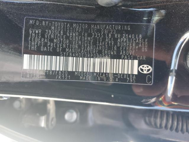 5YFB4MDE3RP090581 - 2024 TOYOTA COROLLA LE შავი ფოტო 12