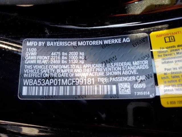 WBA53AP01MCF99181 - 2021 BMW 430I BLACK photo 10