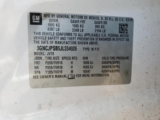 3GNCJPSB5JL334926 - 2018 CHEVROLET TRAX 1LT 白色 照片 13