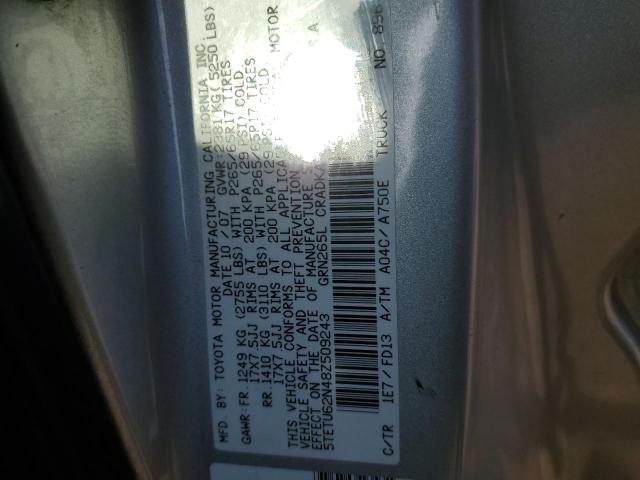 5TETU62N48Z509243 - 2008 TOYOTA TACOMA PRERUNNER ACCESS CAB SILVER photo 12