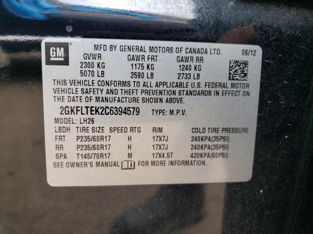 2GKFLTEK2C6394579 - 2012 GMC TERRAIN SLE BLACK photo 12