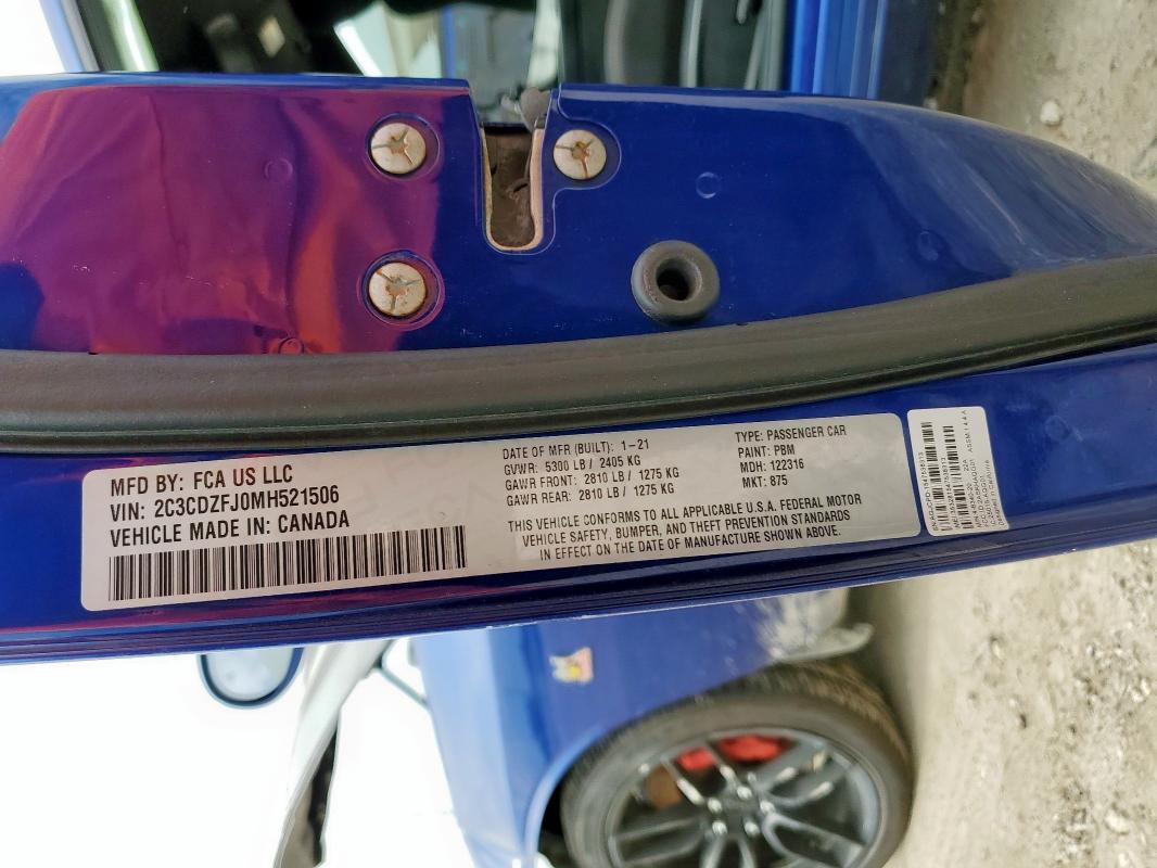 2C3CDZFJ0MH521506 - 2021 DODGE CHALLENGER R/T SCAT PACK BLUE photo 13