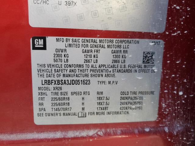 LRBFXBSA3JD051623 - 2018 BUICK ENVISION PREFERRED Tünd qırmızı foto 12